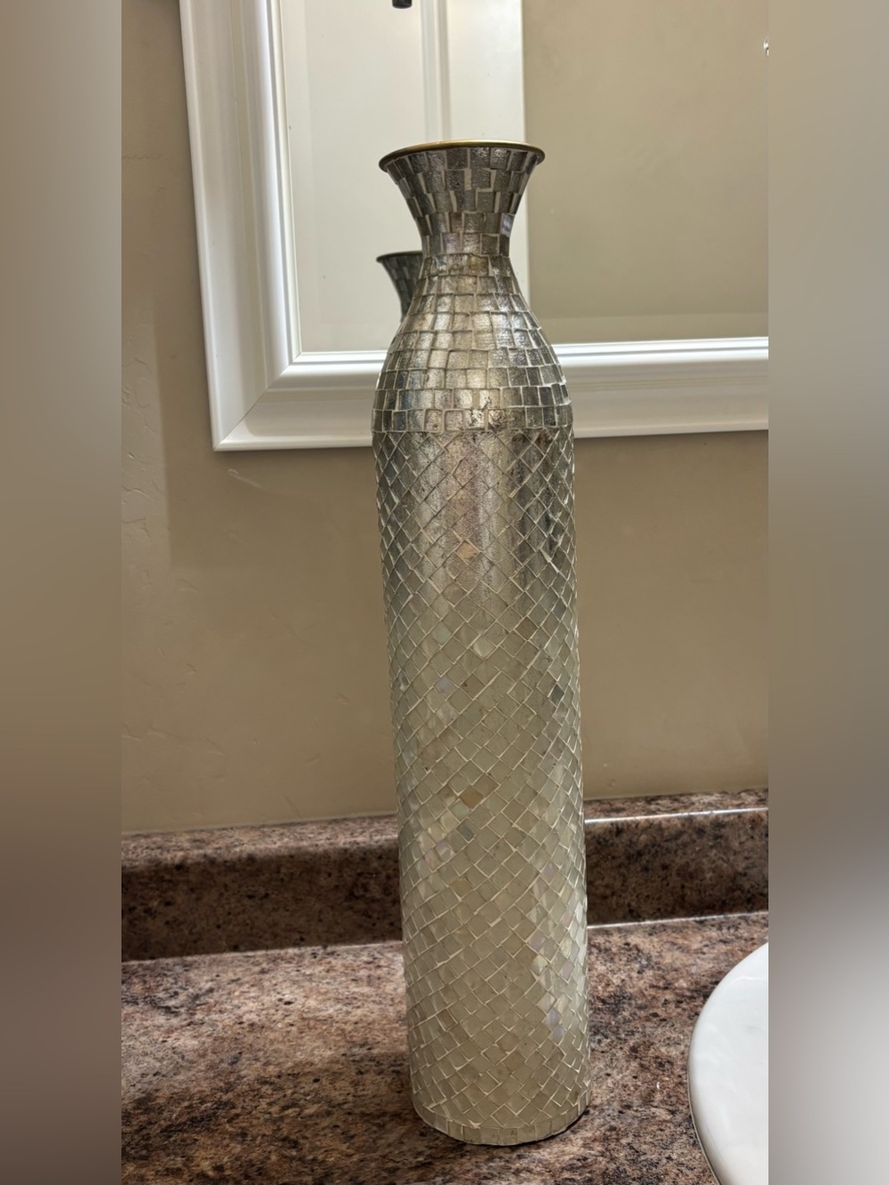 Decorative Mosaic Glass Floor Vase in Silver